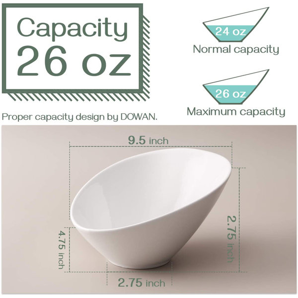 Orren Ellis Salad Bowls, 2 Packs Angled Serving Bowls, Ceramic White